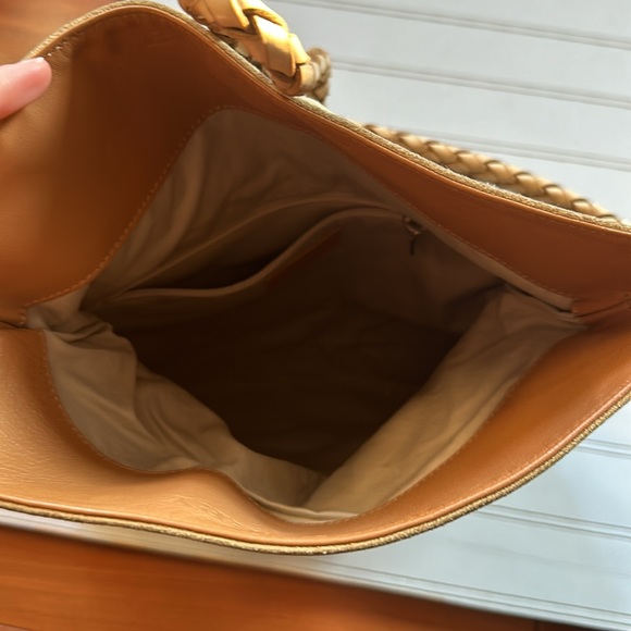 BURBERRY Haymarket Tan Suede Leather Braided Bag - Picture 3 of 5